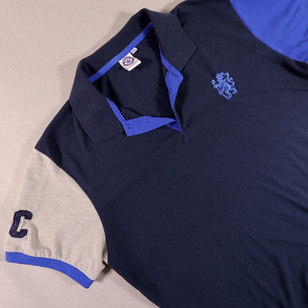 Chelsea Football Club Mens Polo Shirt XXL Navy Cotton Colorblock Sportswear